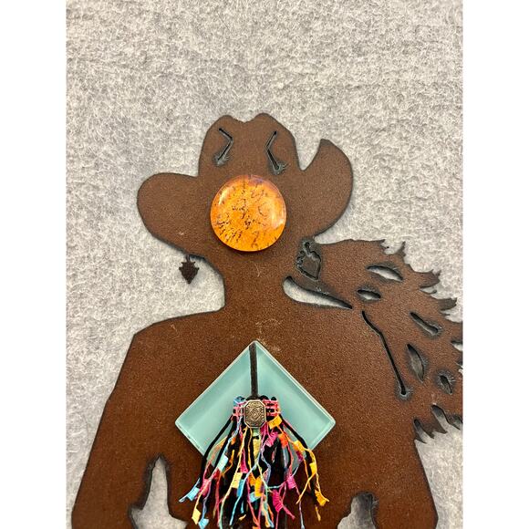 Cowgirl Handmade Rusted Steel Southwest Native Western Jewelry Hanging Decor - Picture 6 of 8